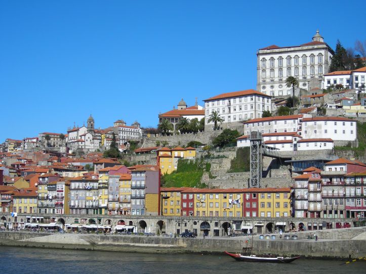 La città di Porto con le sue case colorate vista dall’altra sponda del fiume Douro. 