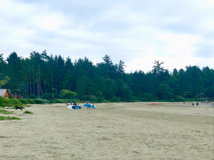 Surfisti sulla spiaggia di Tofino, Vancouver Island, Canada