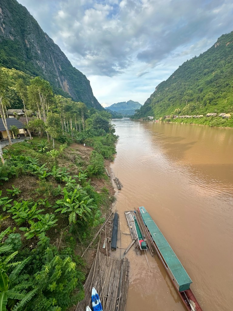 View of Nam Ou river from the bridge in Nong Khiaw, Laos
